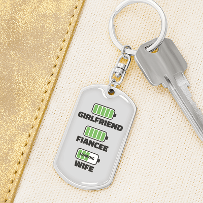 To My Wife  Girlfriend Fiancee Wife Charger Keychain Stainless Steel or 18k Gold Dog Tag Keyring - Dog Tag with Swivel Keychain