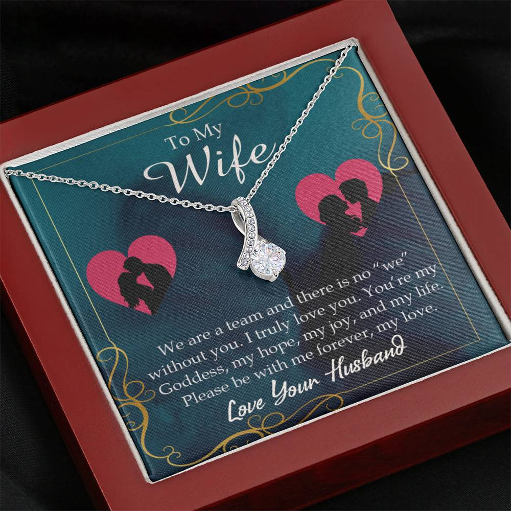 Wife Gift We Are A Team Eternity Ribbon Stone Pendant 14K White Gold Stainless Steel Jewelry Gift  - Alluring Beauty Necklace Gift For Her