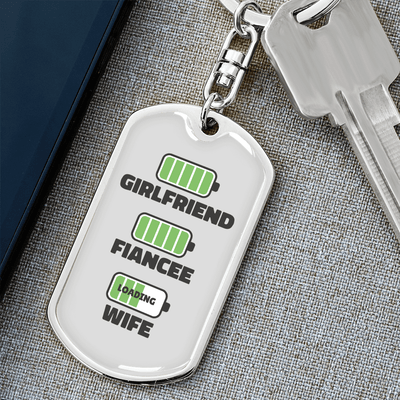 To My Wife  Girlfriend Fiancee Wife Charger Keychain Stainless Steel or 18k Gold Dog Tag Keyring - Dog Tag with Swivel Keychain
