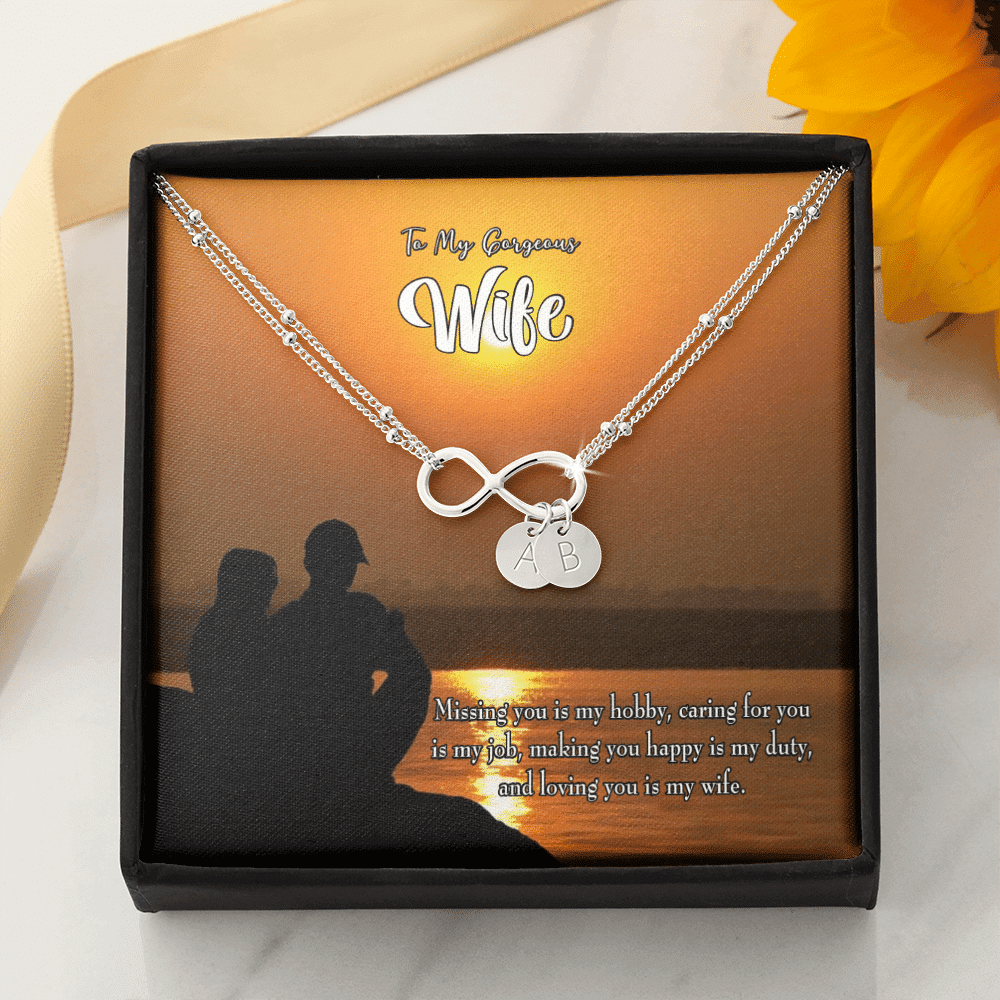 To My Wife Missing You Infinity Bracelet With Initial Charms - Infinity Bracelet