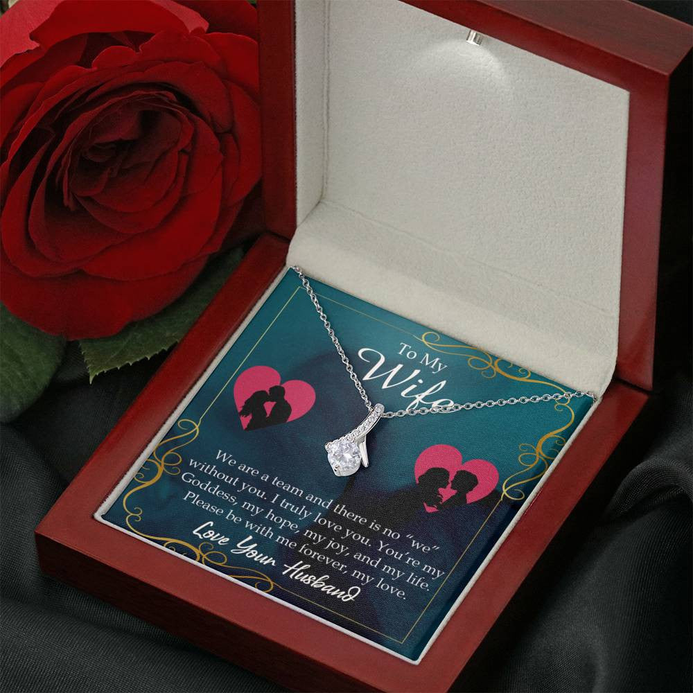 Wife Gift We Are A Team Eternity Ribbon Stone Pendant 14K White Gold Stainless Steel Jewelry Gift  - Alluring Beauty Necklace Gift For Her