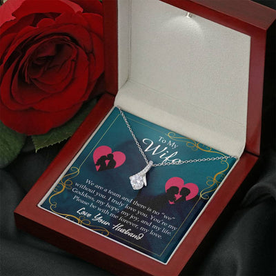 Wife Gift We Are A Team Eternity Ribbon Stone Pendant 14K White Gold Stainless Steel Jewelry Gift  - Alluring Beauty Necklace Gift For Her