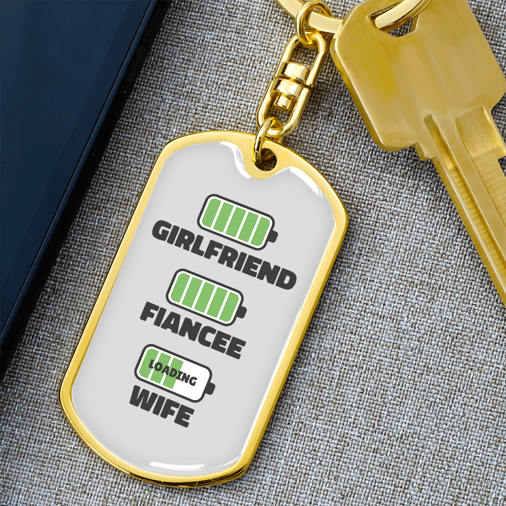 To My Wife  Girlfriend Fiancee Wife Charger Keychain Stainless Steel or 18k Gold Dog Tag Keyring - Dog Tag with Swivel Keychain