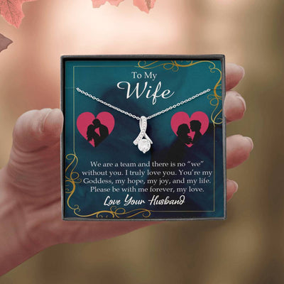 Wife Gift We Are A Team Eternity Ribbon Stone Pendant 14K White Gold Stainless Steel Jewelry Gift  - Alluring Beauty Necklace Gift For Her