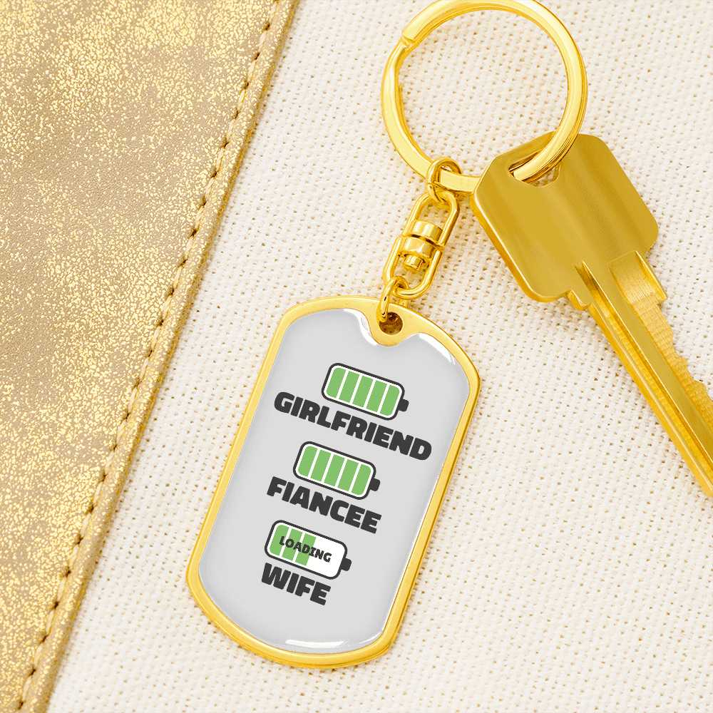 To My Wife  Girlfriend Fiancee Wife Charger Keychain Stainless Steel or 18k Gold Dog Tag Keyring - Dog Tag with Swivel Keychain