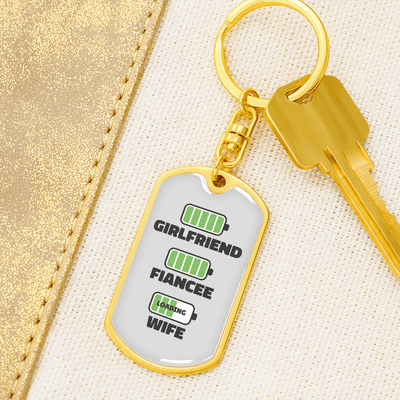 To My Wife  Girlfriend Fiancee Wife Charger Keychain Stainless Steel or 18k Gold Dog Tag Keyring - Dog Tag with Swivel Keychain