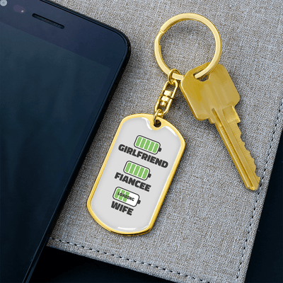 To My Wife  Girlfriend Fiancee Wife Charger Keychain Stainless Steel or 18k Gold Dog Tag Keyring - Dog Tag with Swivel Keychain