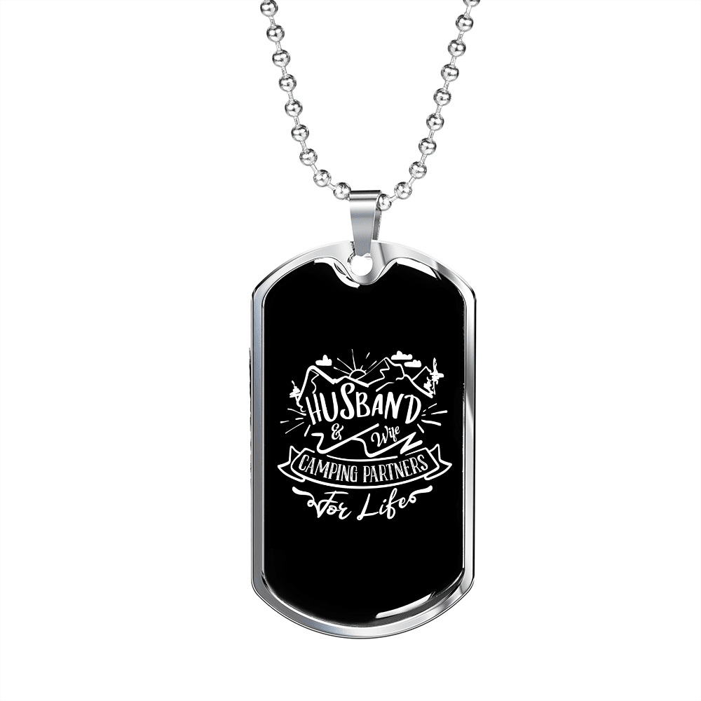 To My Husband Husband & Wife Camping Partners Necklace Stainless Steel or 18k Gold Dog Tag 24" Chain - Luxury Love Messages Dog Tag Gifts For Man, Woman