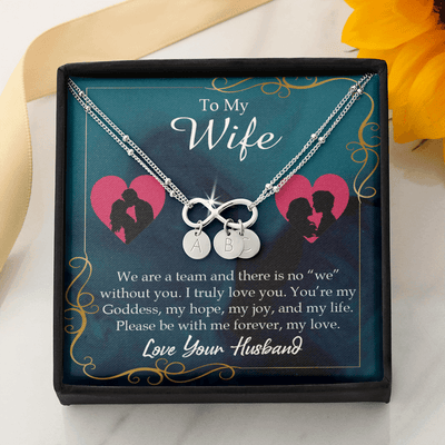 To My Wife We Are A Team Infinity Bracelet With Initial Charms - Infinity Bracelet