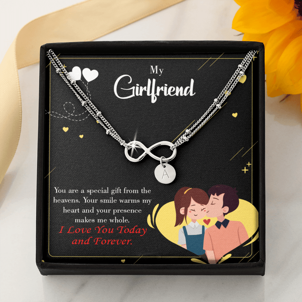 To My Girlfriend Today & Forever Infinity Bracelet With Initial Charms - Infinity Bracelet