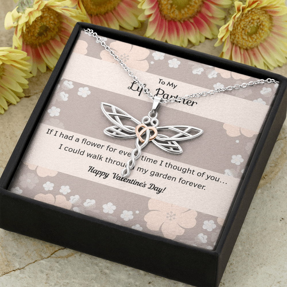 To My Wife Flower to My Life Partner Dragonfly Necklace Message Card - Dragonfly