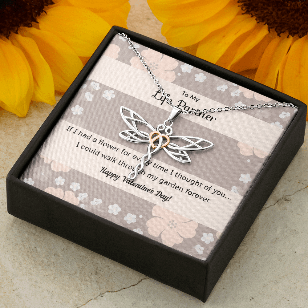 To My Wife Flower to My Life Partner Dragonfly Necklace Message Card - Dragonfly