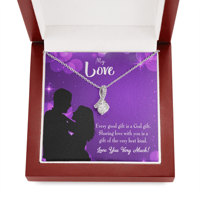 To My Girlfriend Good Gift Message Card W Mahogany Style Luxury Box Eternity Ribbon Stone Necklace - Alluring Beauty Necklace Gift For Her