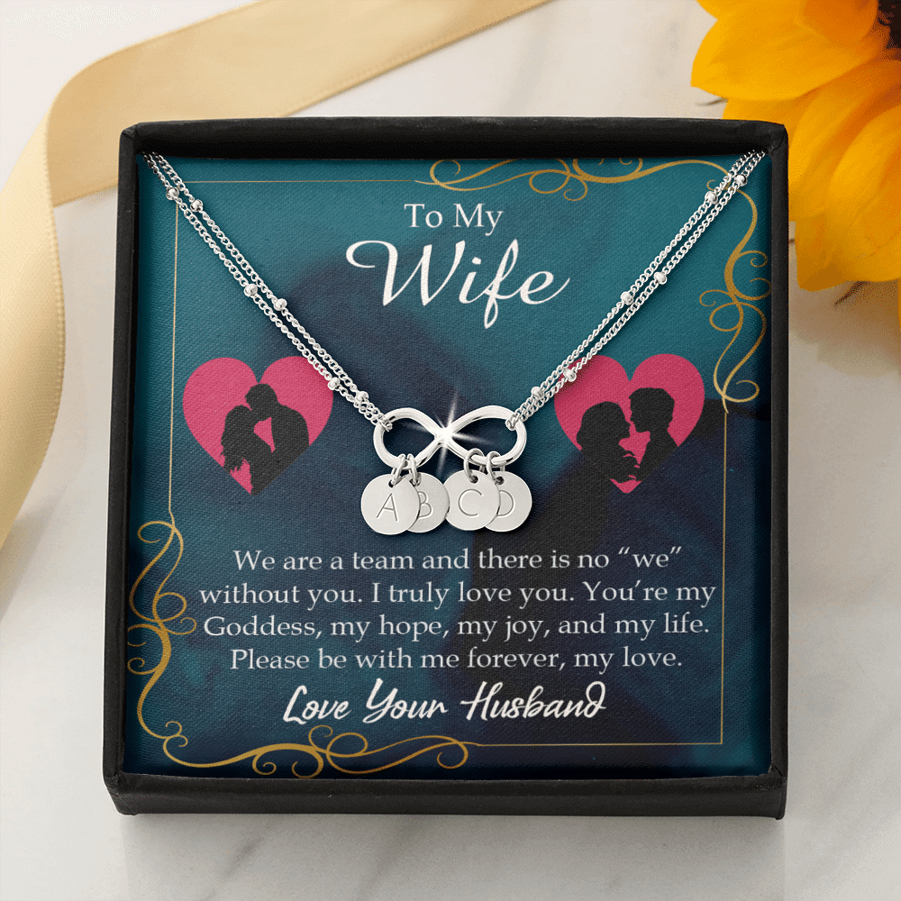 To My Wife We Are A Team Infinity Bracelet With Initial Charms - Infinity Bracelet