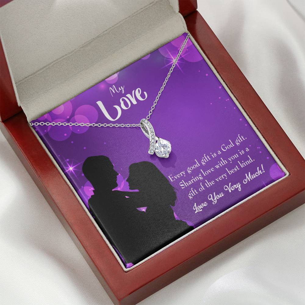 To My Girlfriend Good Gift Message Card W Mahogany Style Luxury Box Eternity Ribbon Stone Necklace - Alluring Beauty Necklace Gift For Her
