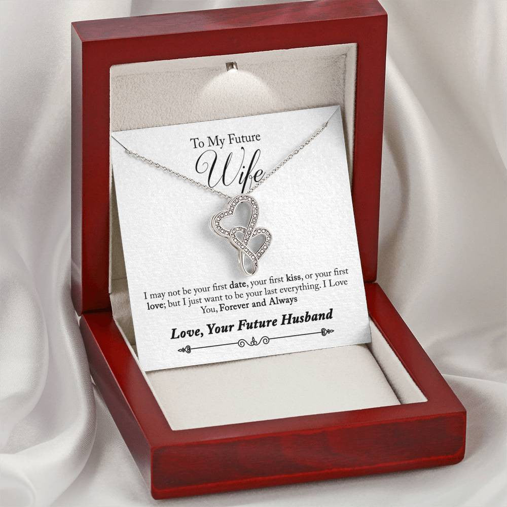 To My Wife Forever And Always Double Hearts Necklace Message Card - Double Hearts Necklace