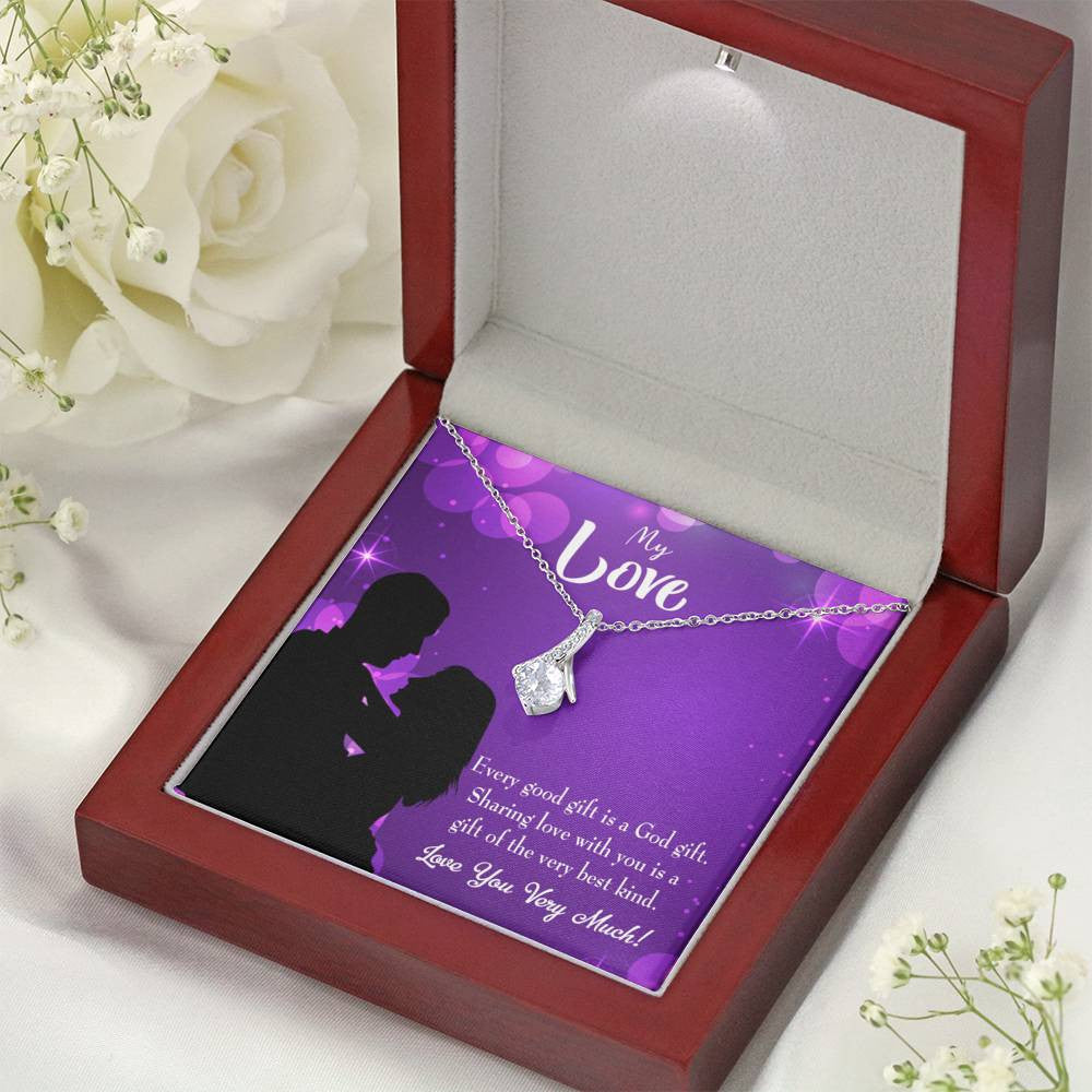 To My Girlfriend Good Gift Message Card W Mahogany Style Luxury Box Eternity Ribbon Stone Necklace - Alluring Beauty Necklace Gift For Her