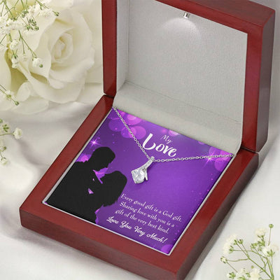 To My Girlfriend Good Gift Message Card W Mahogany Style Luxury Box Eternity Ribbon Stone Necklace - Alluring Beauty Necklace Gift For Her
