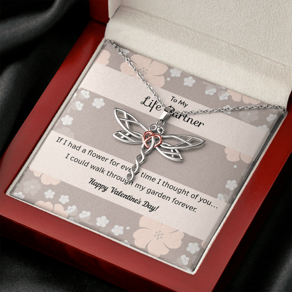 To My Wife Flower to My Life Partner Dragonfly Necklace Message Card - Dragonfly