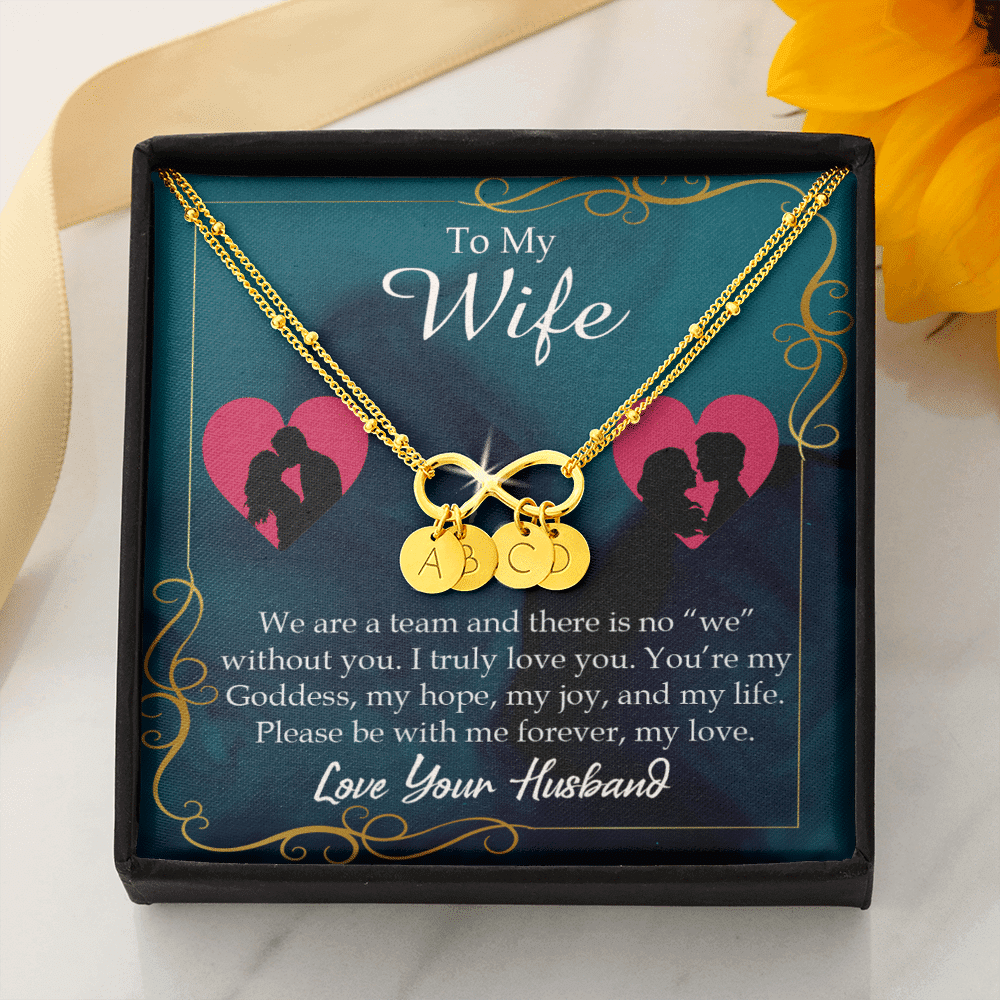 To My Wife We Are A Team Infinity Bracelet With Initial Charms - Infinity Bracelet