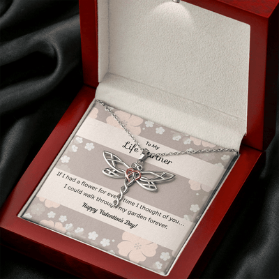 To My Wife Flower to My Life Partner Dragonfly Necklace Message Card - Dragonfly
