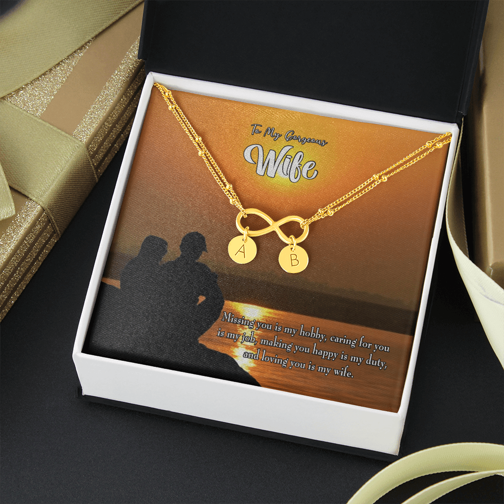 To My Wife Missing You Infinity Bracelet With Initial Charms - Infinity Bracelet