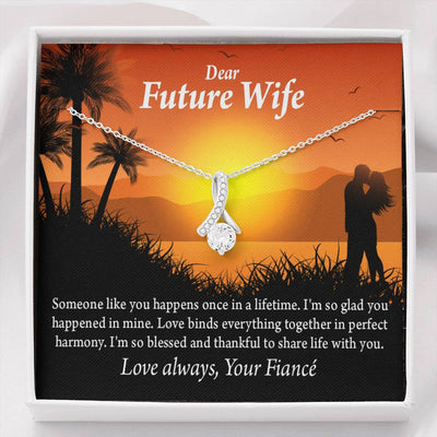 To My Future Wife Thankful Eternity Ribbon Stone Necklace Message Card 14K White Gold Pendant - Alluring Beauty Necklace Gift For Her