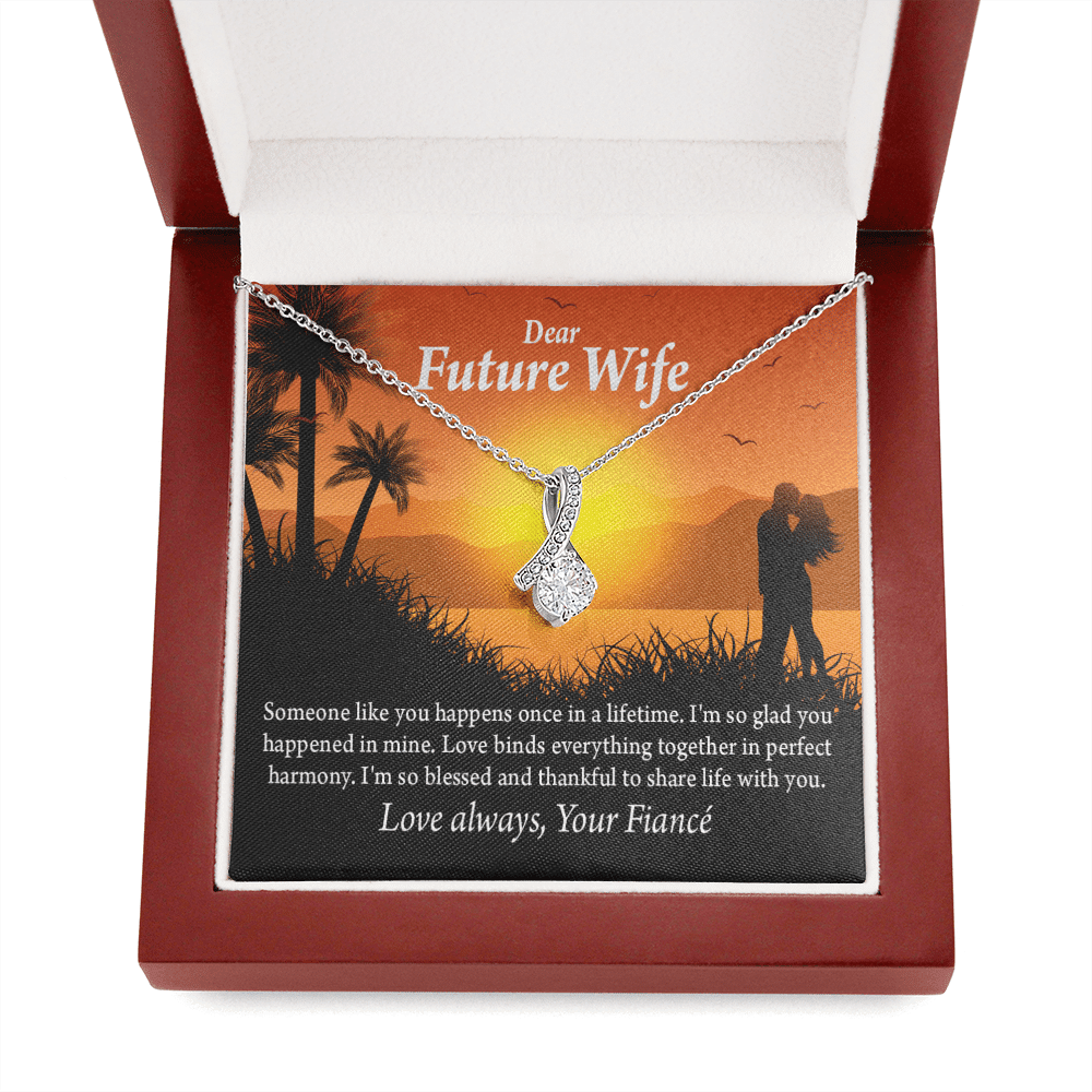 To My Future Wife Thankful Eternity Ribbon Stone Necklace Message Card 14K White Gold Pendant - Alluring Beauty Necklace Gift For Her