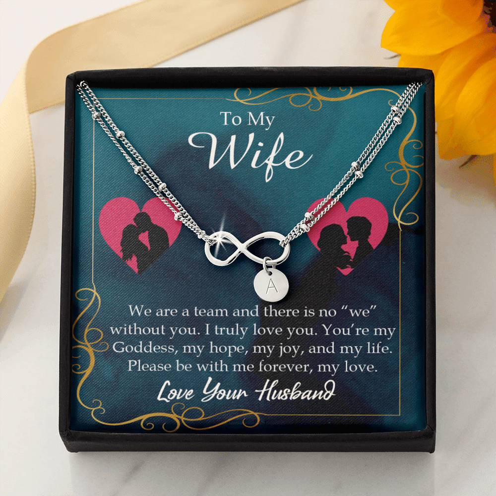 To My Wife We Are A Team Infinity Bracelet With Initial Charms - Infinity Bracelet