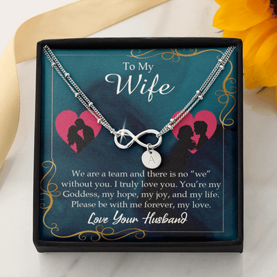 To My Wife We Are A Team Infinity Bracelet With Initial Charms - Infinity Bracelet