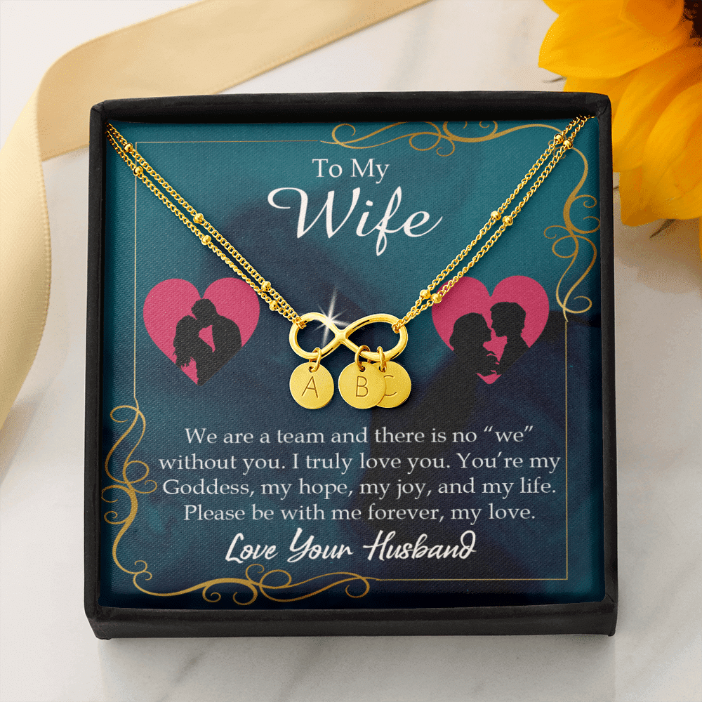 To My Wife We Are A Team Infinity Bracelet With Initial Charms - Infinity Bracelet