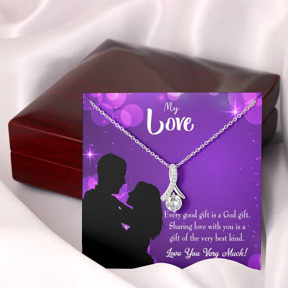 To My Girlfriend Good Gift Message Card W Mahogany Style Luxury Box Eternity Ribbon Stone Necklace - Alluring Beauty Necklace Gift For Her