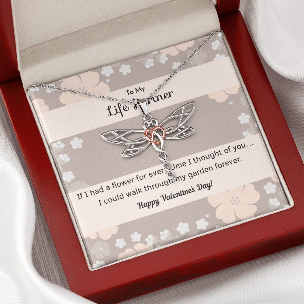 To My Wife Flower to My Life Partner Dragonfly Necklace Message Card - Dragonfly