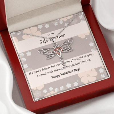 To My Wife Flower to My Life Partner Dragonfly Necklace Message Card - Dragonfly
