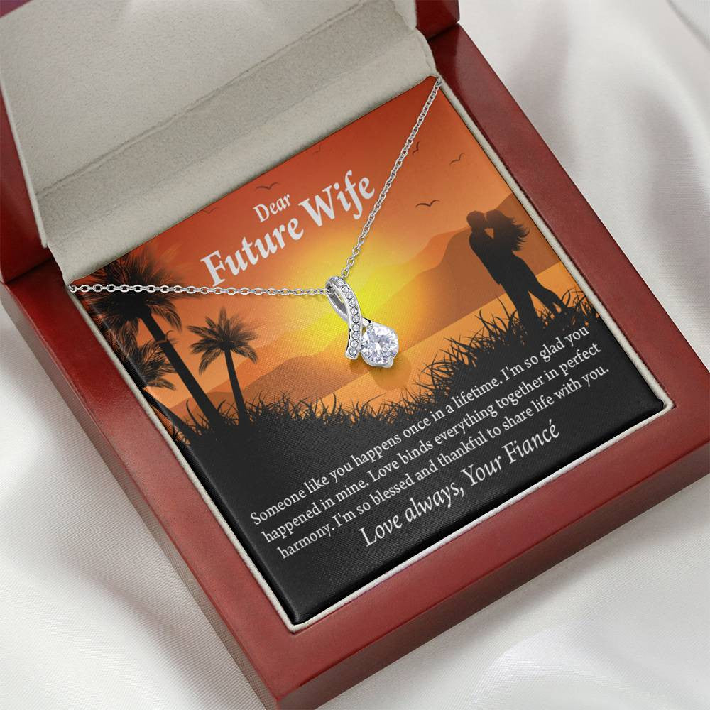 To My Future Wife Thankful Eternity Ribbon Stone Necklace Message Card 14K White Gold Pendant - Alluring Beauty Necklace Gift For Her