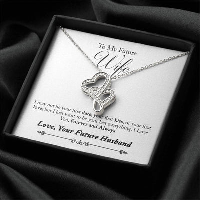 To My Wife Forever And Always Double Hearts Necklace Message Card - Double Hearts Necklace