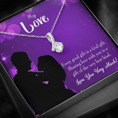 To My Girlfriend Good Gift Message Card W Mahogany Style Luxury Box Eternity Ribbon Stone Necklace - Alluring Beauty Necklace Gift For Her