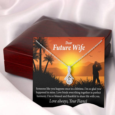 To My Future Wife Thankful Eternity Ribbon Stone Necklace Message Card 14K White Gold Pendant - Alluring Beauty Necklace Gift For Her