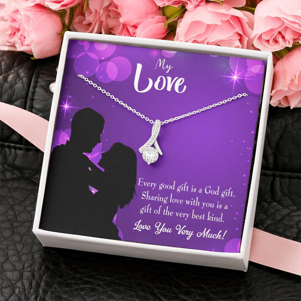 To My Girlfriend Good Gift Message Card W Mahogany Style Luxury Box Eternity Ribbon Stone Necklace - Alluring Beauty Necklace Gift For Her