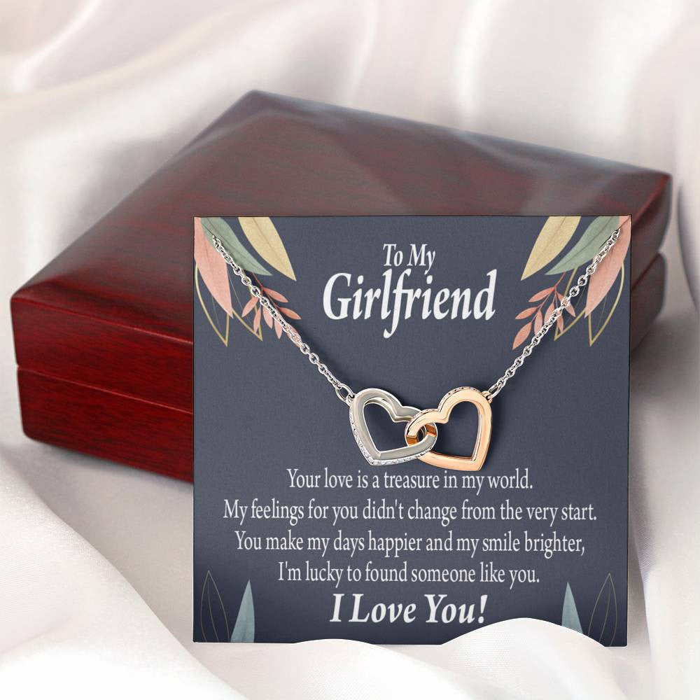To My Girlfriend My Treasure Inseparable Necklace Pendant 18k Rose Gold Finish 16� - Interlocking Hearts Necklace