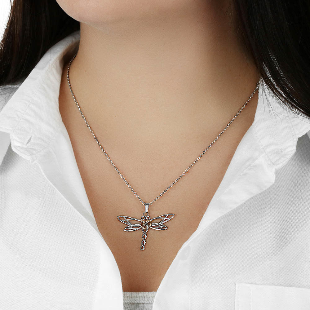 To My Wife Flower to My Life Partner Dragonfly Necklace Message Card - Dragonfly