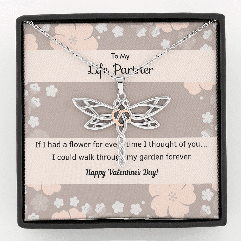 To My Wife Flower to My Life Partner Dragonfly Necklace Message Card - Dragonfly