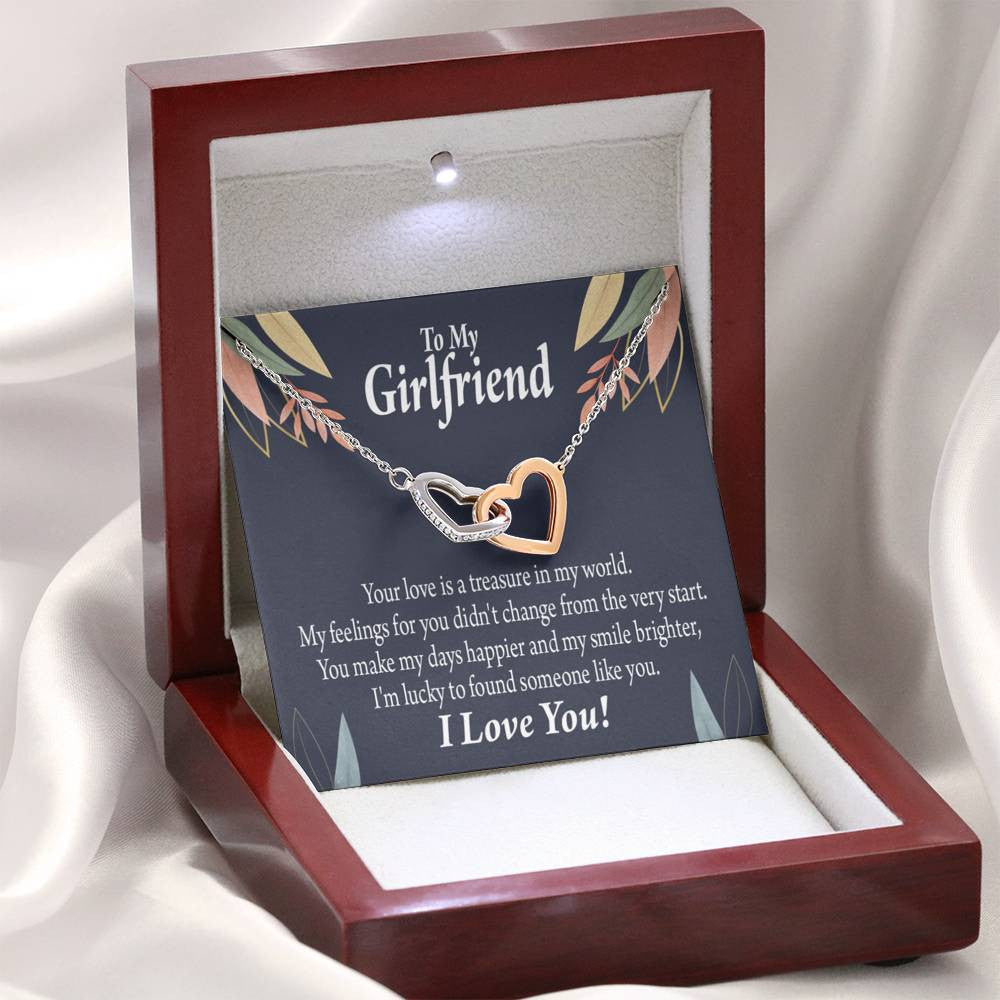 To My Girlfriend My Treasure Inseparable Necklace Pendant 18k Rose Gold Finish 16� - Interlocking Hearts Necklace