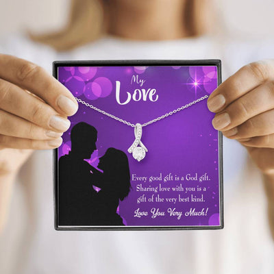 To My Girlfriend Good Gift Message Card W Mahogany Style Luxury Box Eternity Ribbon Stone Necklace - Alluring Beauty Necklace Gift For Her