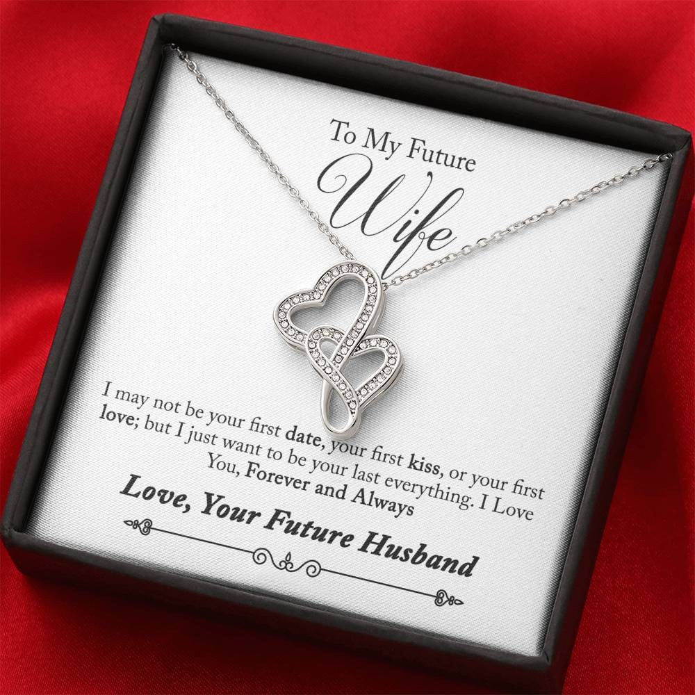To My Wife Forever And Always Double Hearts Necklace Message Card - Double Hearts Necklace