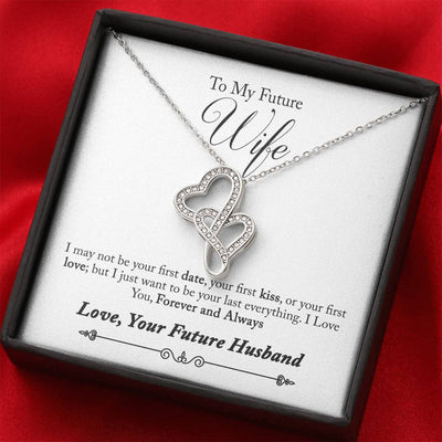 To My Wife Forever And Always Double Hearts Necklace Message Card - Double Hearts Necklace