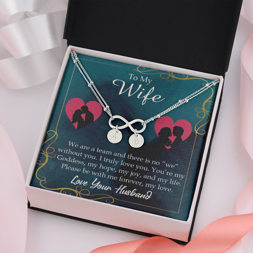 To My Wife We Are A Team Infinity Bracelet With Initial Charms - Infinity Bracelet