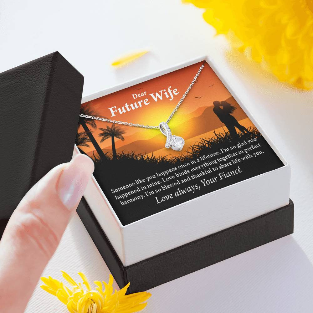 To My Future Wife Thankful Eternity Ribbon Stone Necklace Message Card 14K White Gold Pendant - Alluring Beauty Necklace Gift For Her