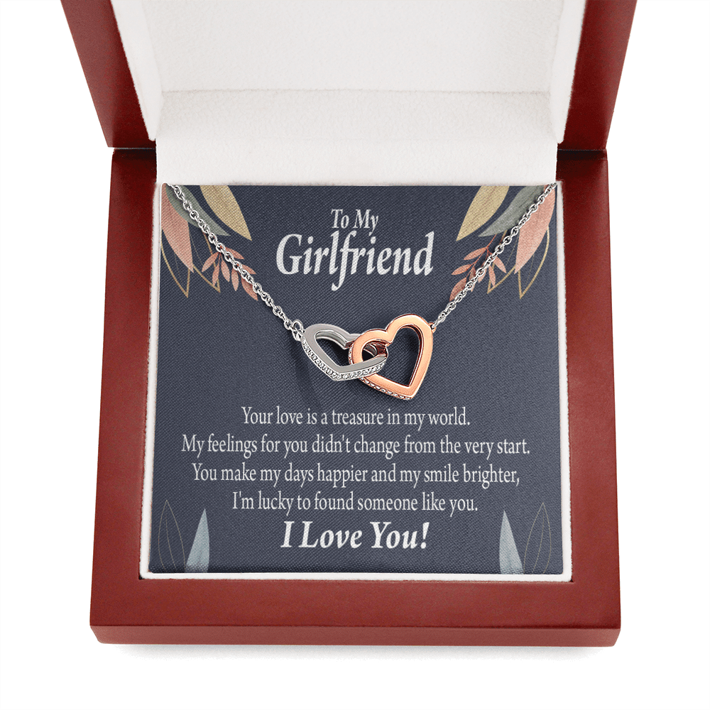 To My Girlfriend My Treasure Inseparable Necklace Pendant 18k Rose Gold Finish 16� - Interlocking Hearts Necklace