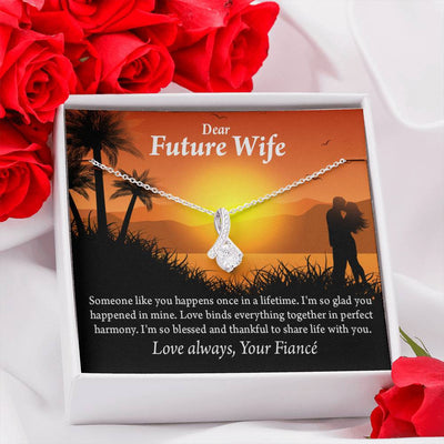 To My Future Wife Thankful Eternity Ribbon Stone Necklace Message Card 14K White Gold Pendant - Alluring Beauty Necklace Gift For Her